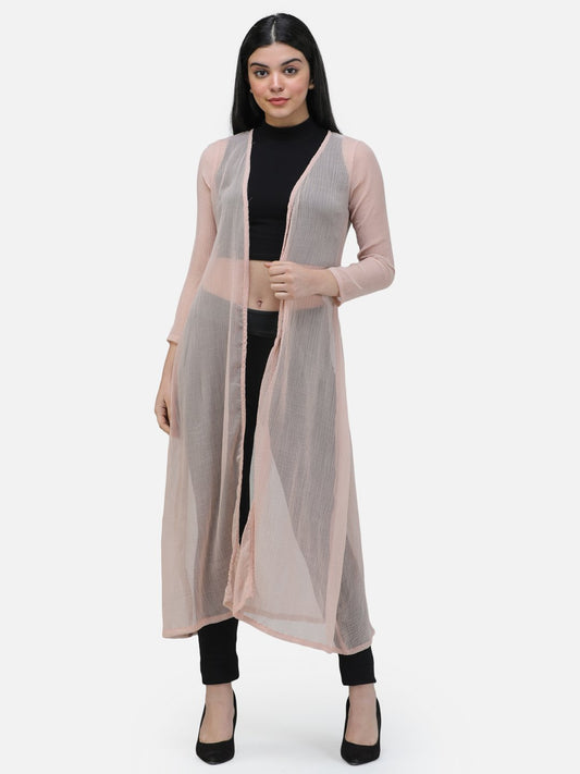 SCORPIUS CHIFFON  BEIGE SOLID LONG SHRUG
