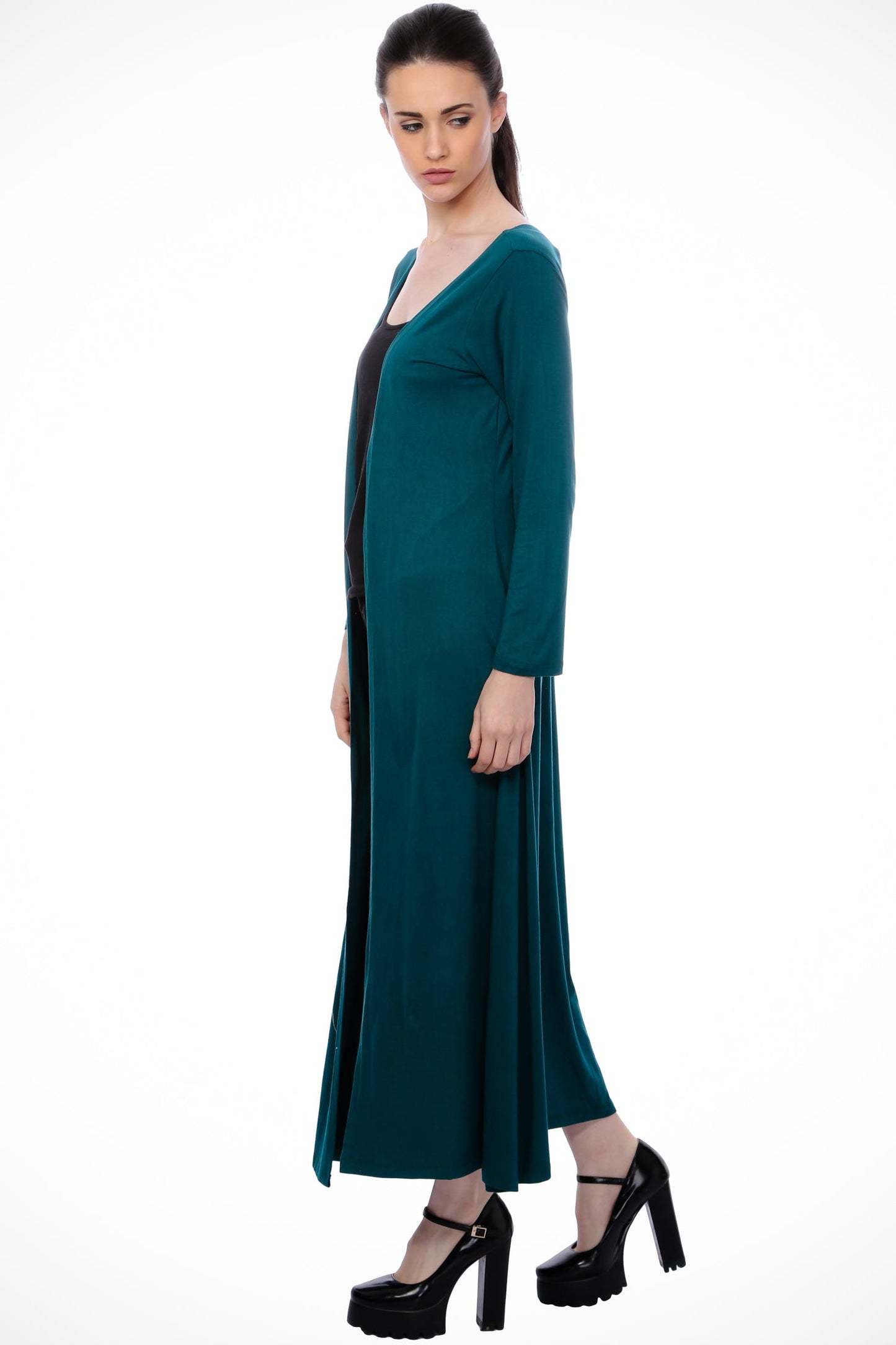 SCORPIUS Teal Solid Open Front Shrug