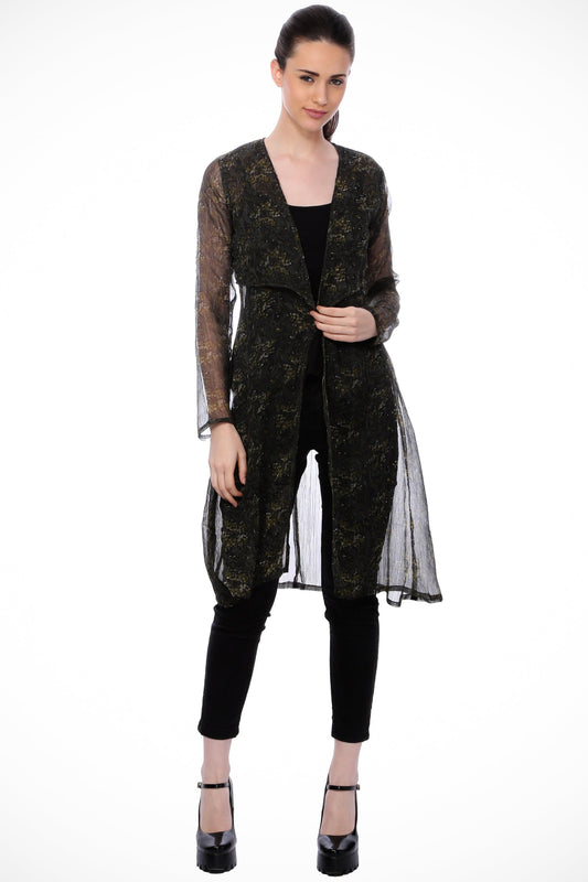 SCORPIUS Women Dark Green Printed Shrug