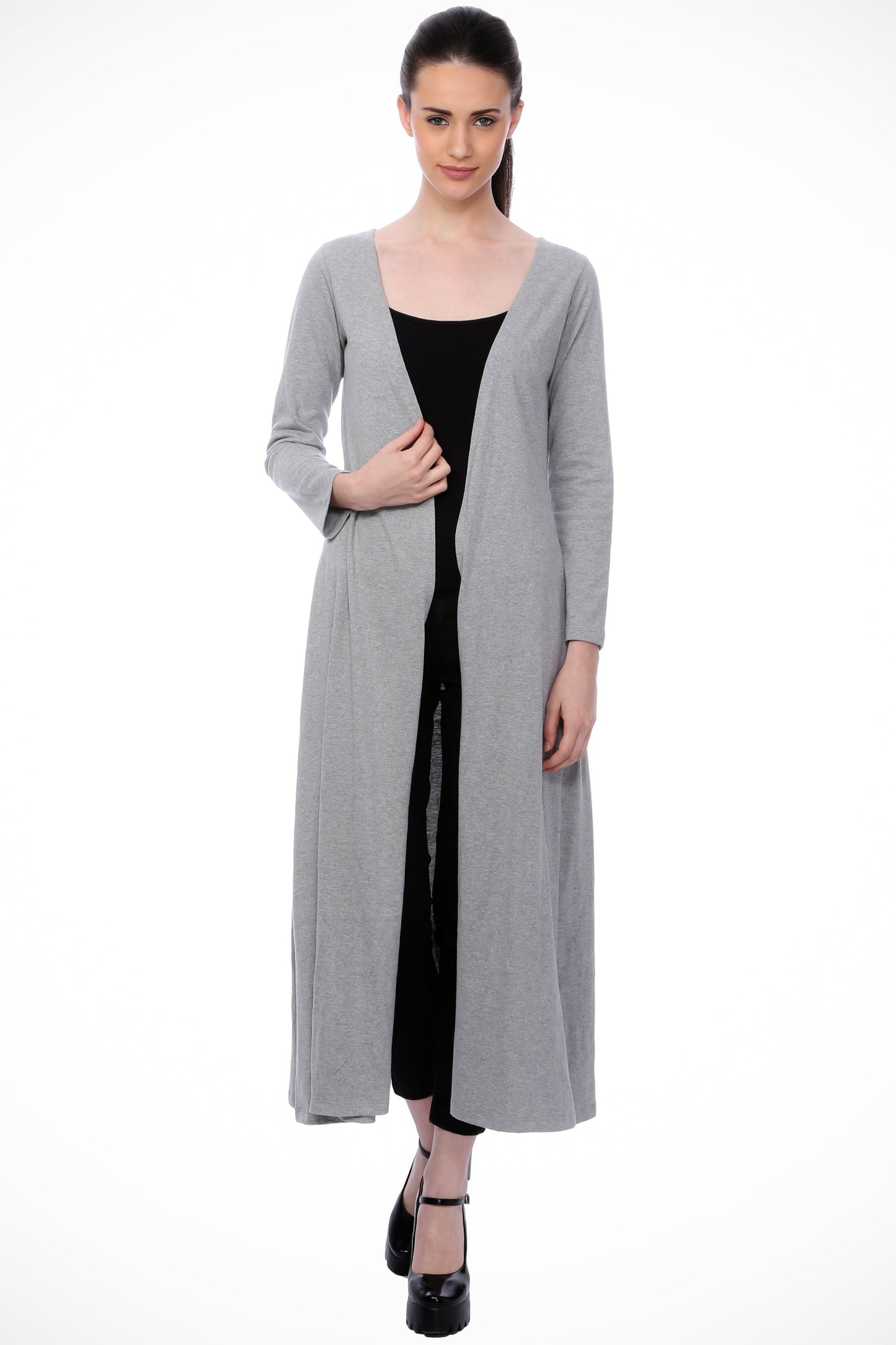 SCORPIUS Grey Solid Open Front Longline Shrug