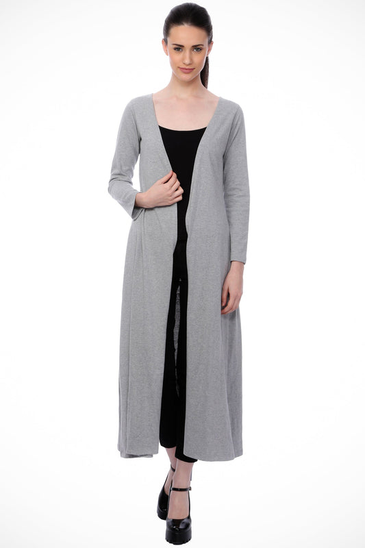 SCORPIUS Grey Solid Open Front Longline Shrug