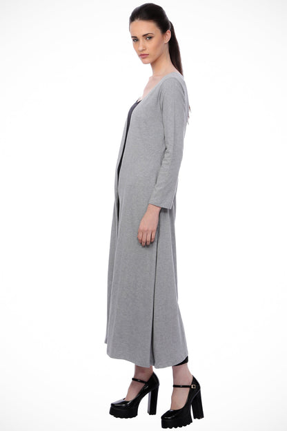 SCORPIUS Grey Solid Open Front Longline Shrug
