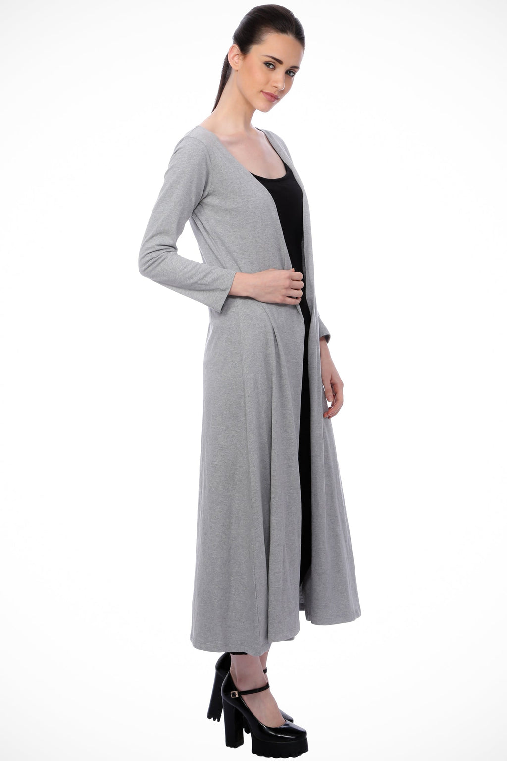 SCORPIUS Grey Solid Open Front Longline Shrug