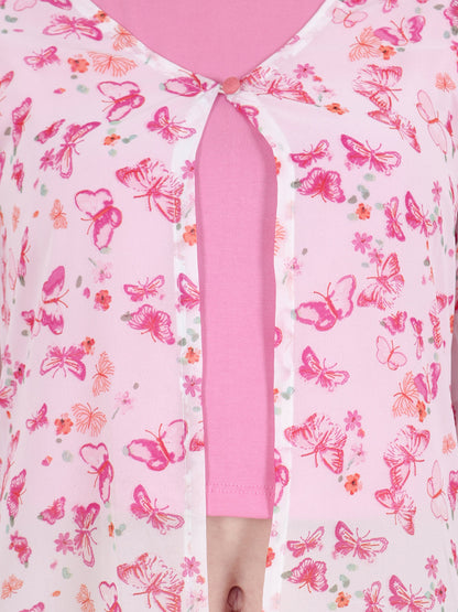 SCORPIUS White  Pink Printed Open Front Shrug