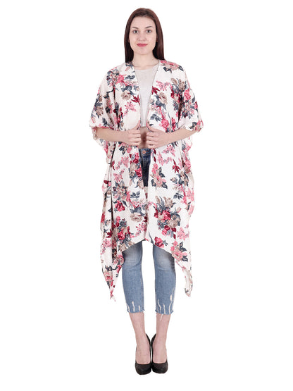 Scorpius White & Maroon Printed Open Front Shrug