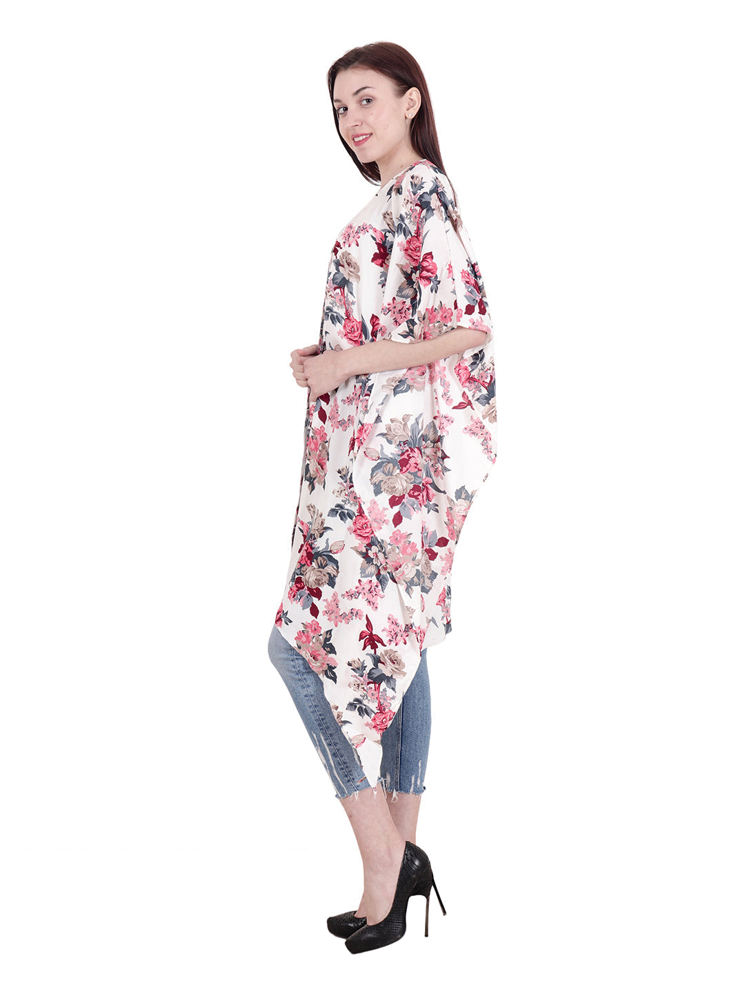 Scorpius White & Maroon Printed Open Front Shrug