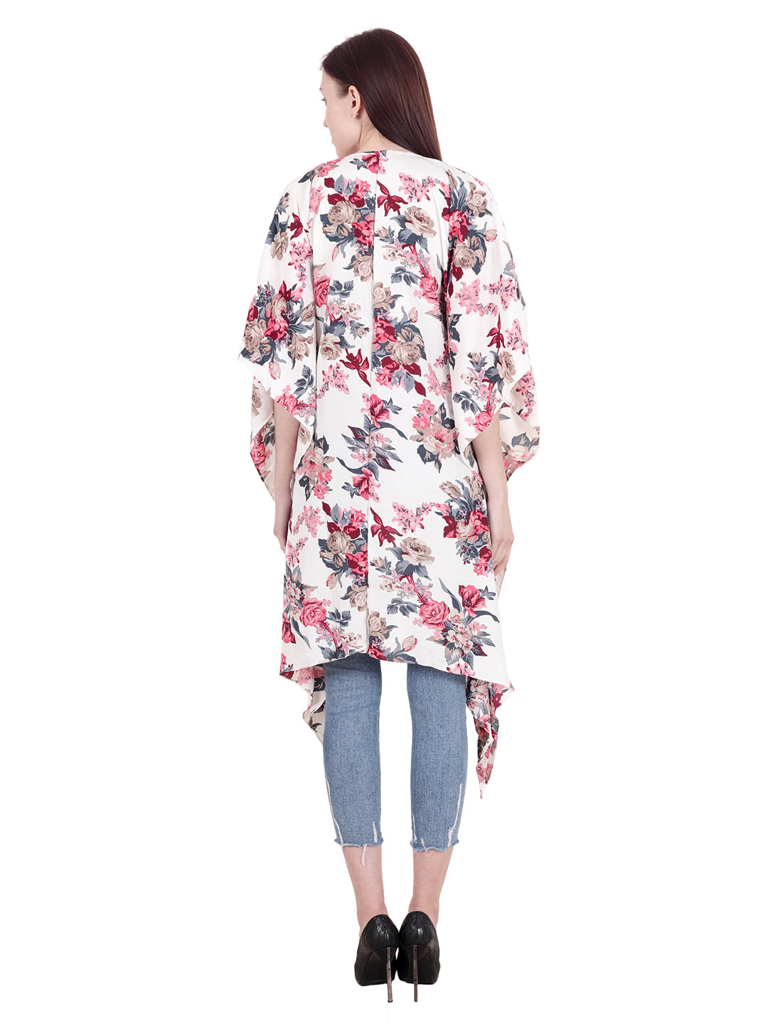 Scorpius White & Maroon Printed Open Front Shrug