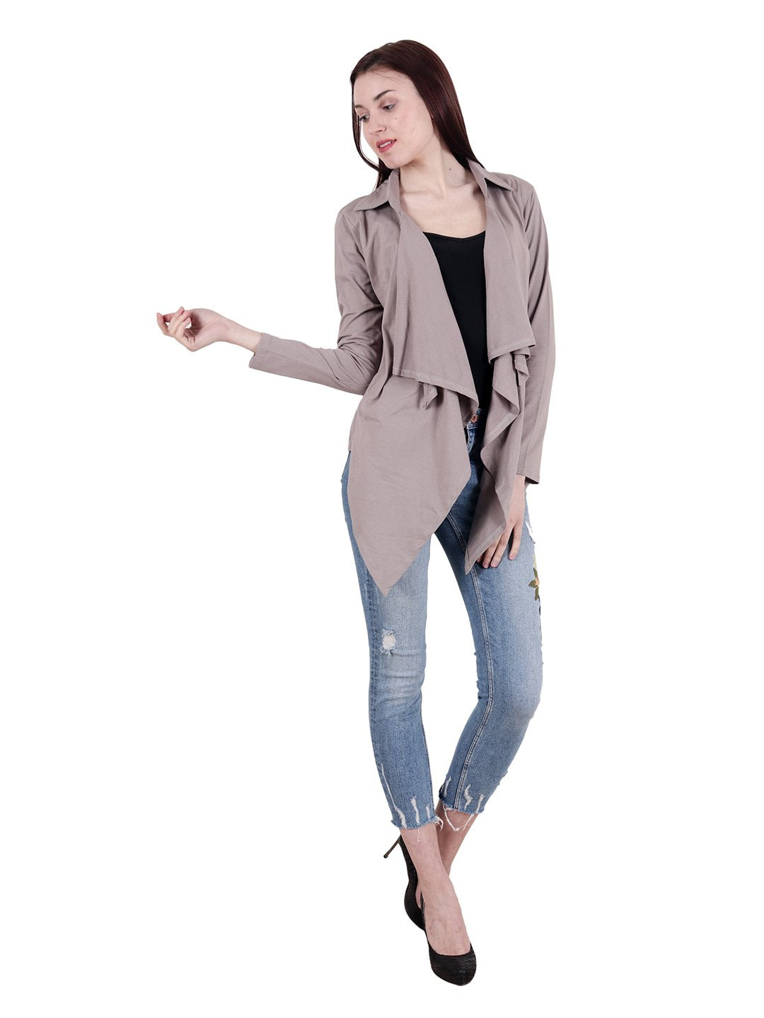 Beige Solid Shrug