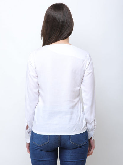 SCORPIUS WHITE RAYON STYLED NECK TOP