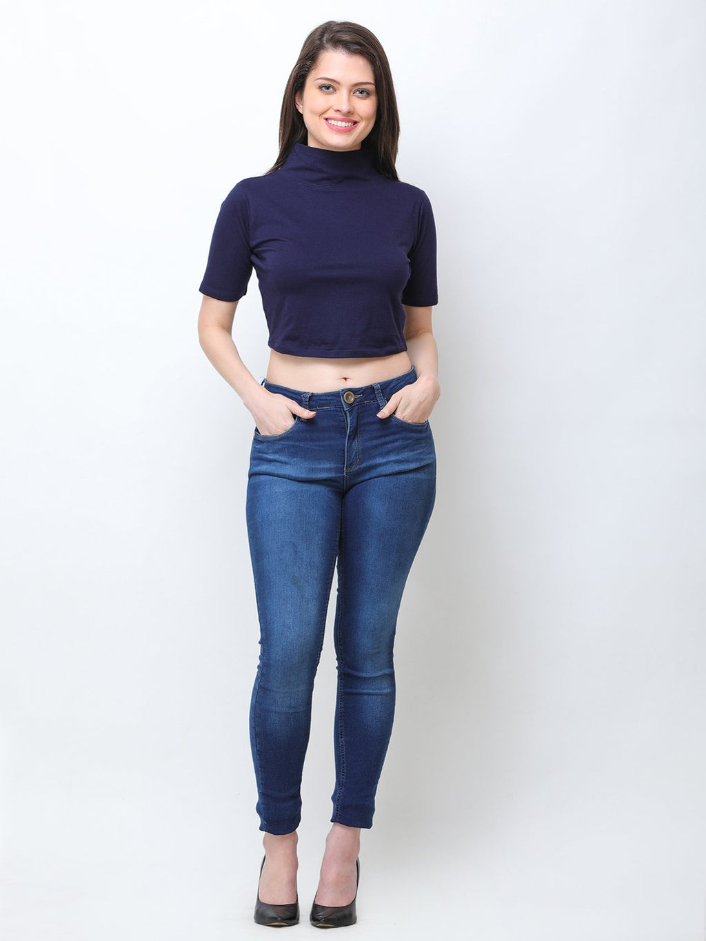 SCORPIUS NAVY HIGHNECK CROPTOP