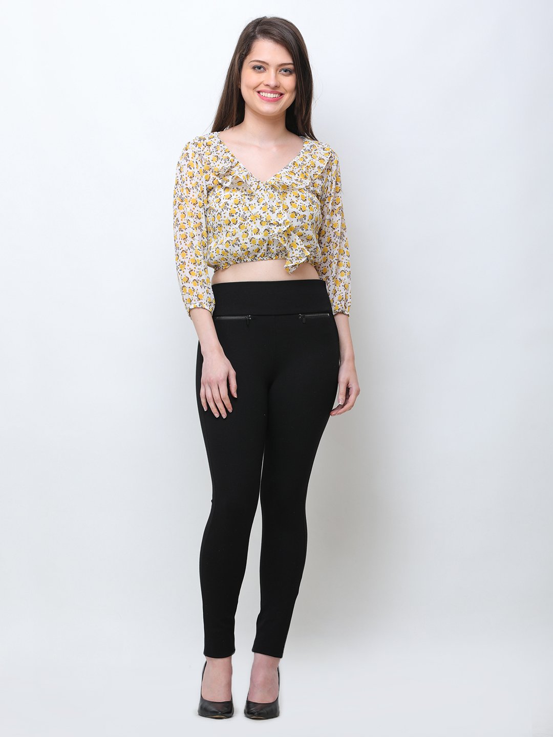 SCORPIUS PRINTED FRONT FRILL CROP TOP