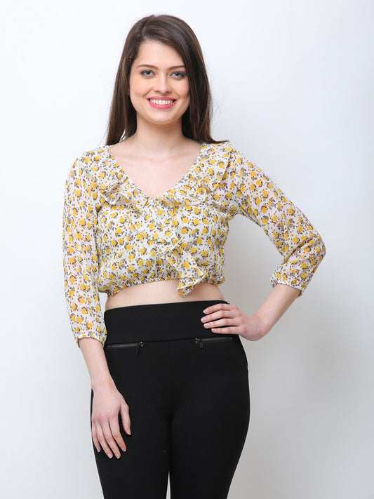 SCORPIUS PRINTED FRONT FRILL CROP TOP