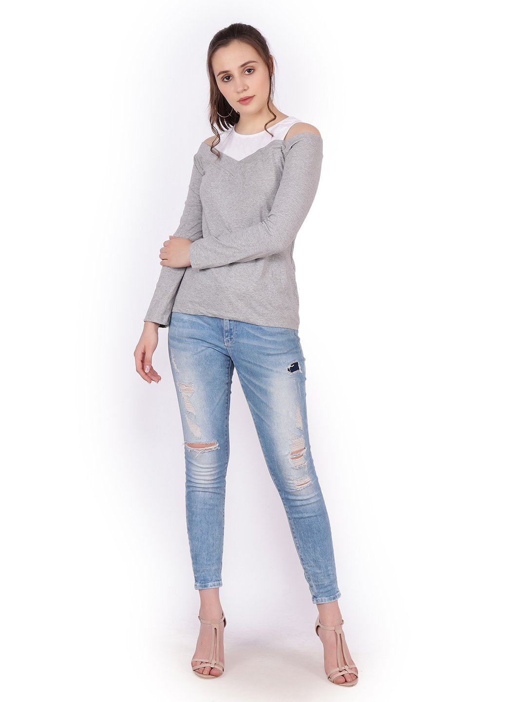 Scorpius Grey and white top