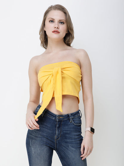 SCORPIUS Women Yellow Solid Tube Crop Top
