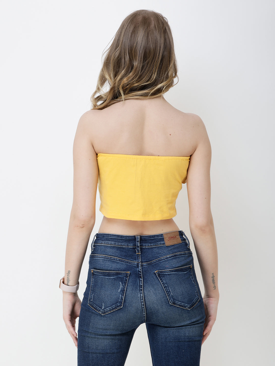 SCORPIUS Women Yellow Solid Tube Crop Top