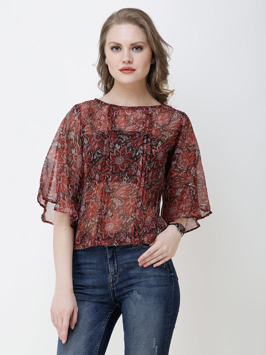 SCORPIUS Women Maroon Printed Top