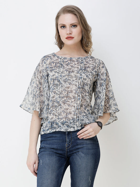 SCORPIUS Women Grey Printed Top