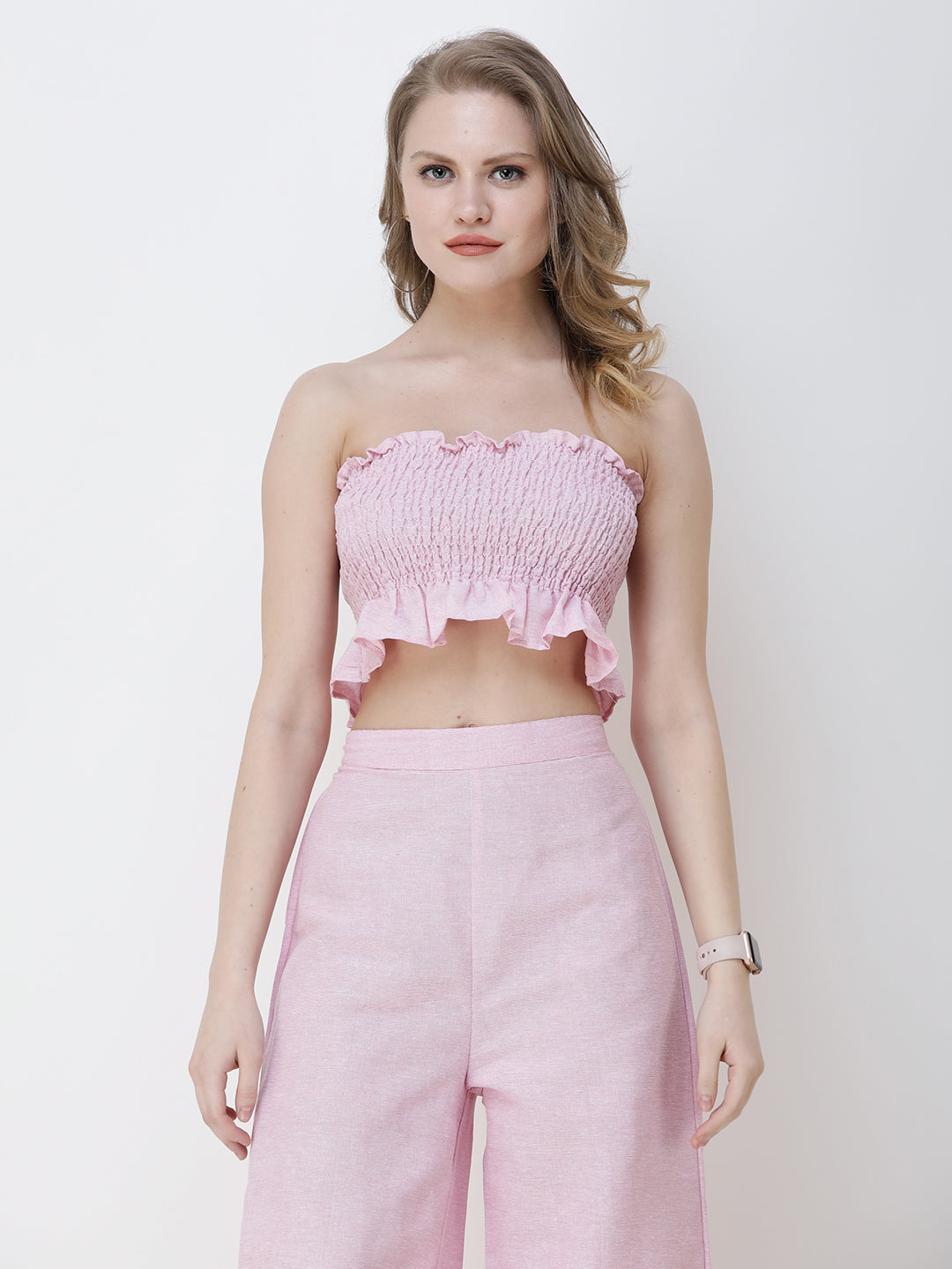 SCORPIUS Women Pink Smocked Tube Top