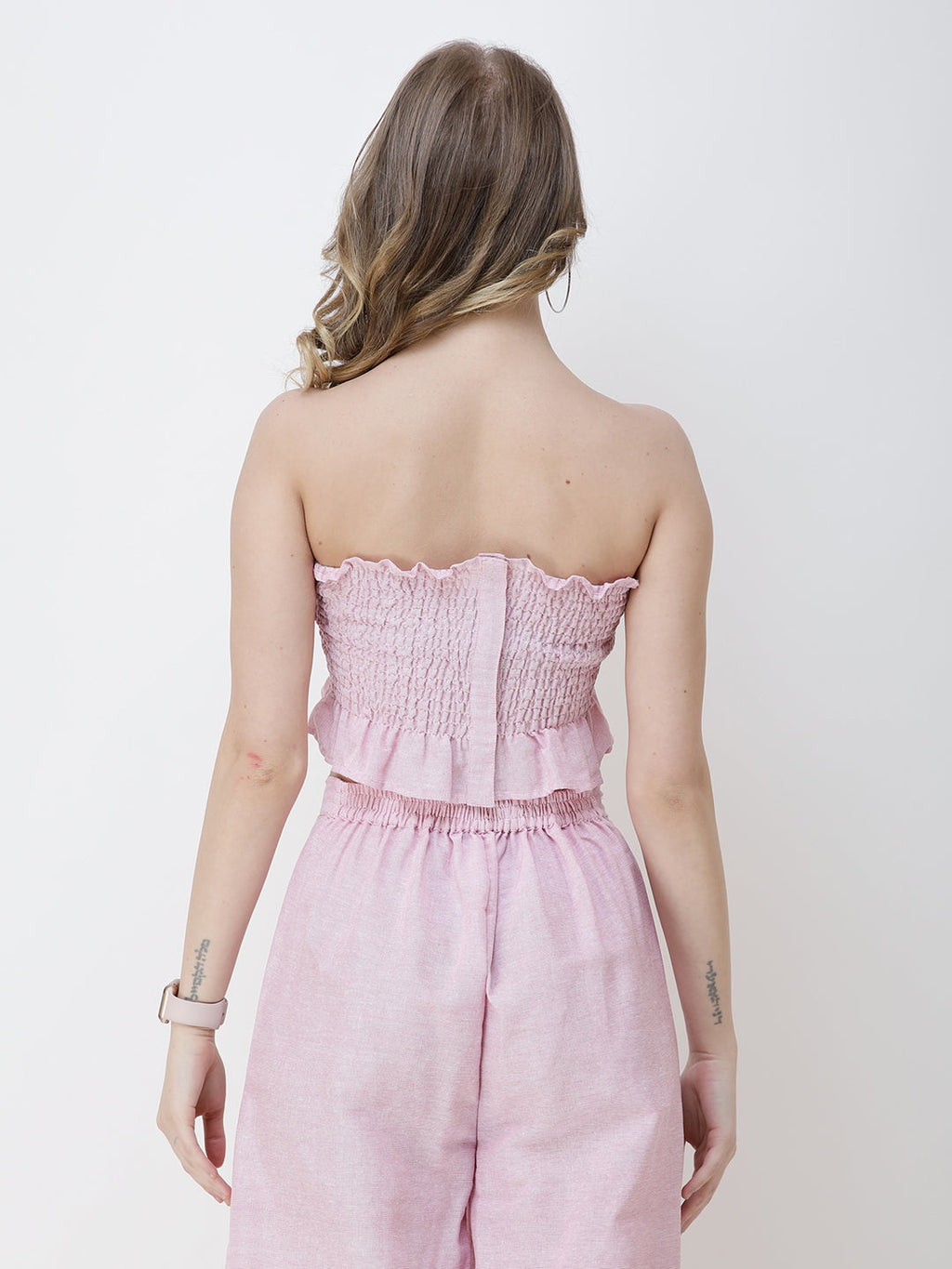 SCORPIUS Women Pink Smocked Tube Top
