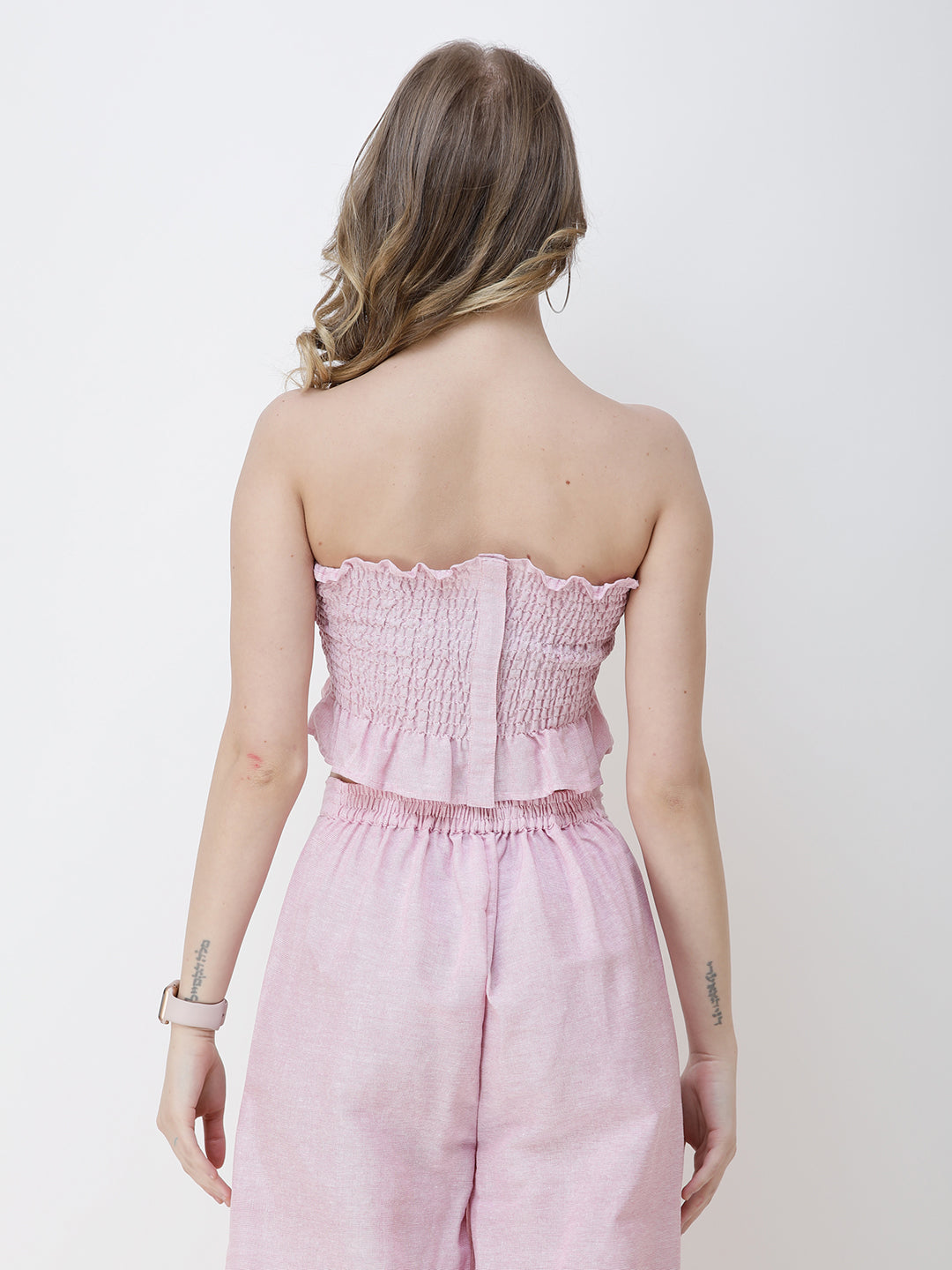 SCORPIUS Women Pink Smocked Tube Top