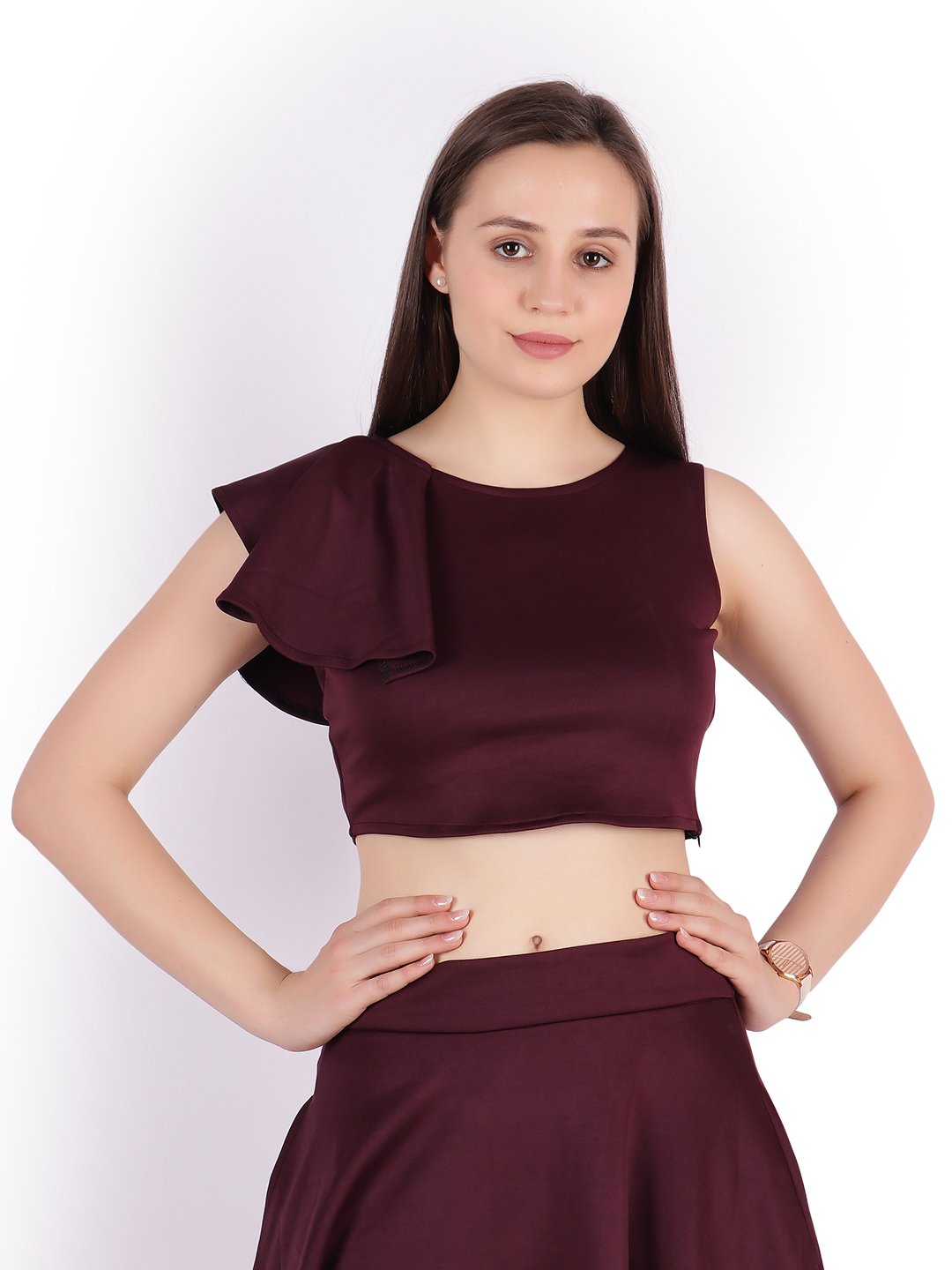 SCORPIUS Maroon cut sleeve Crop top