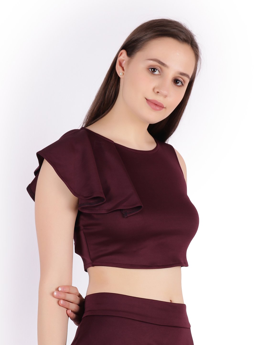 SCORPIUS Maroon cut sleeve Crop top