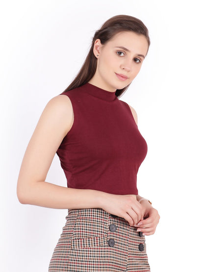 SCORPIUS Maroon Hosiery Crop top