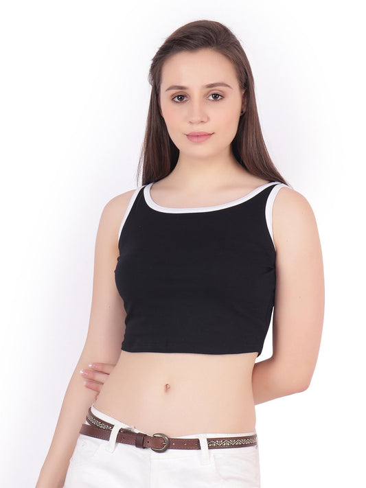 SCORPIUS Black Hosiery Crop top with white borders