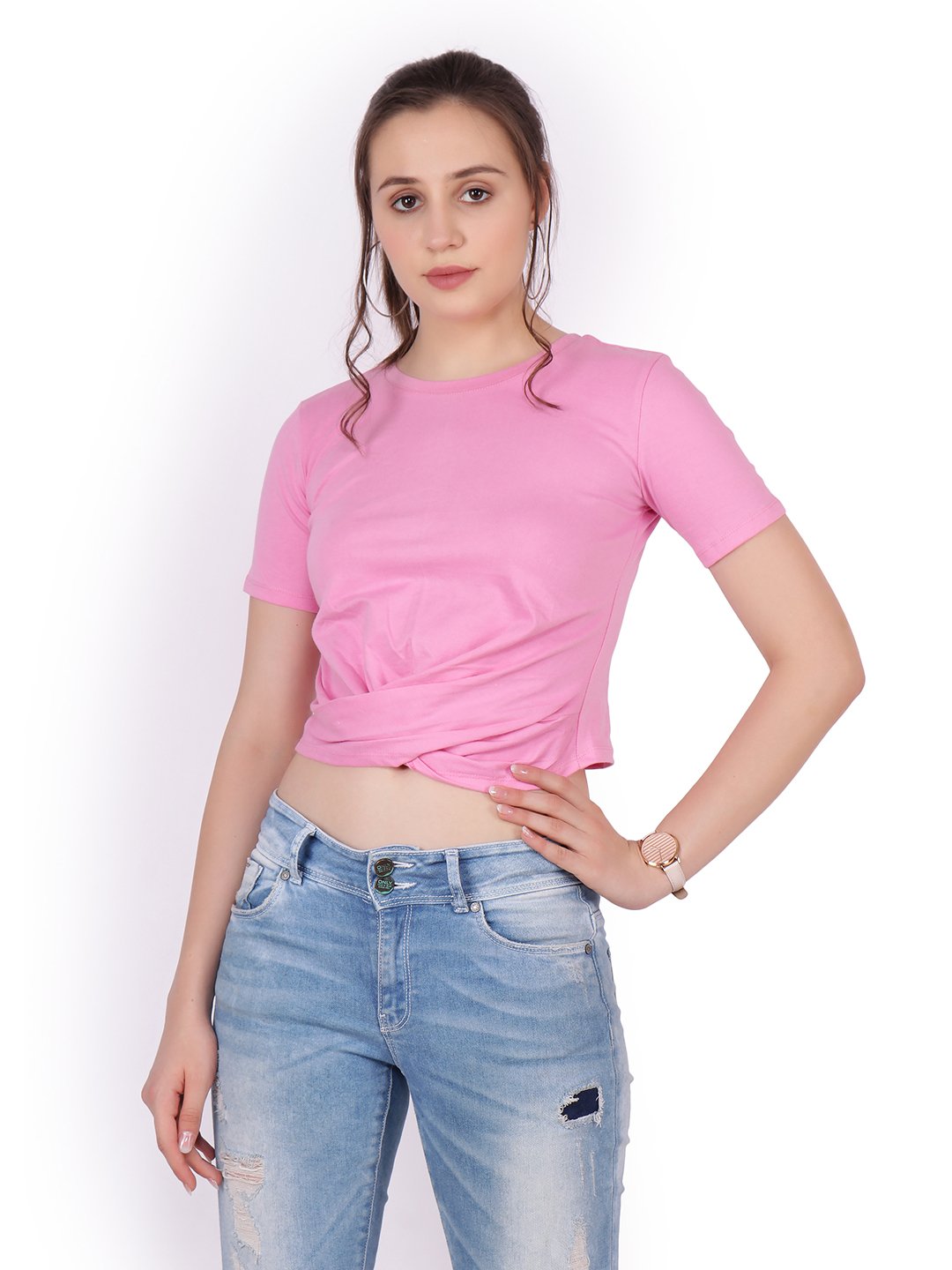 SCORPIUS Pink front knot Crop top