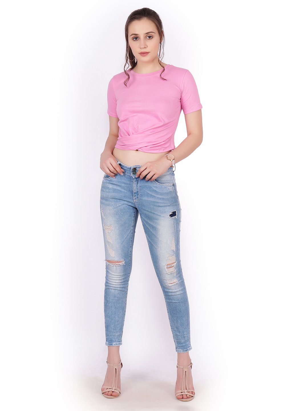 SCORPIUS Pink front knot Crop top