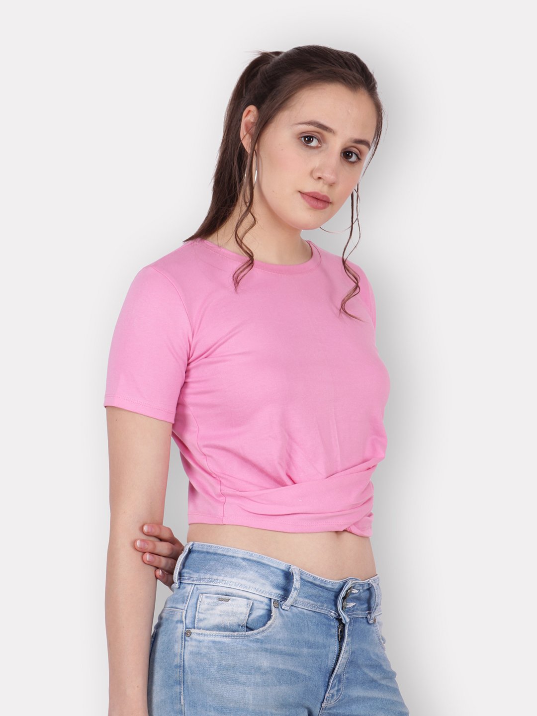SCORPIUS Pink front knot Crop top