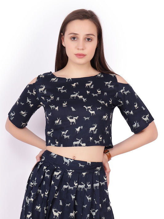 SCORPIUS Navy printed Crop top