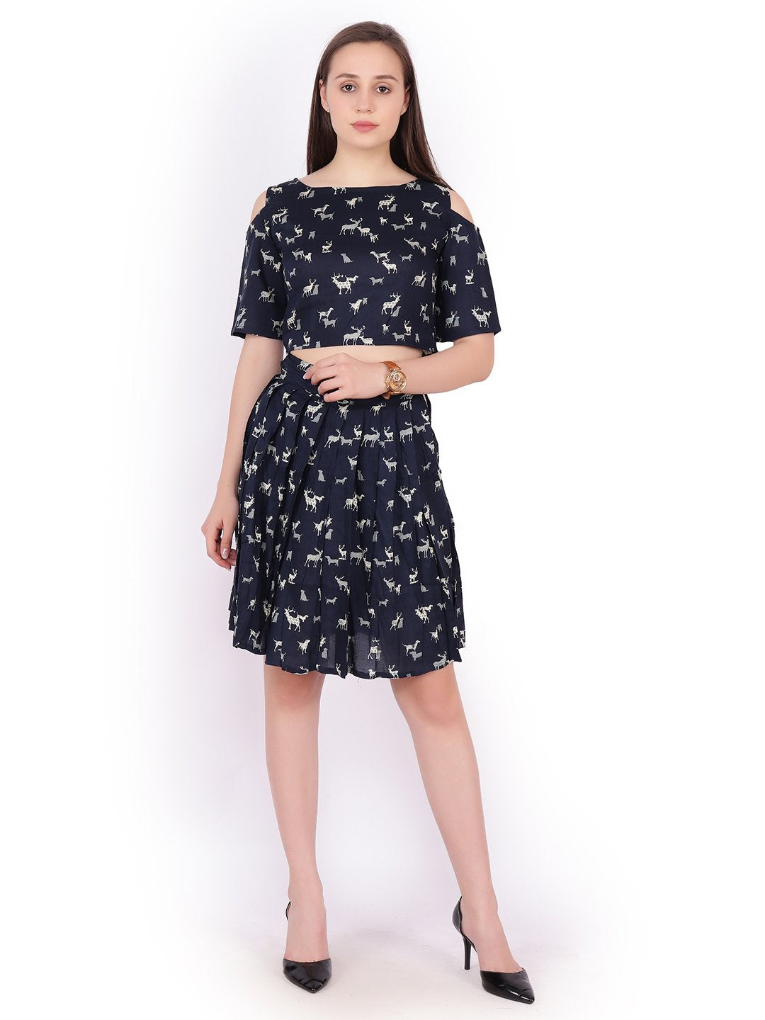 SCORPIUS Navy printed Crop top