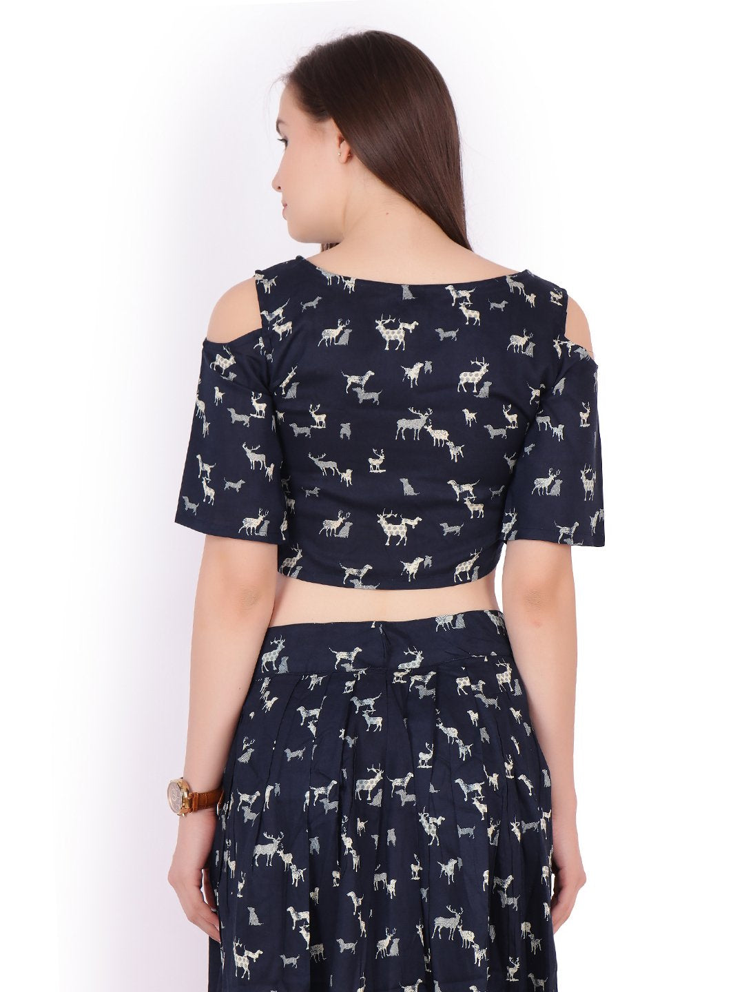 SCORPIUS Navy printed Crop top