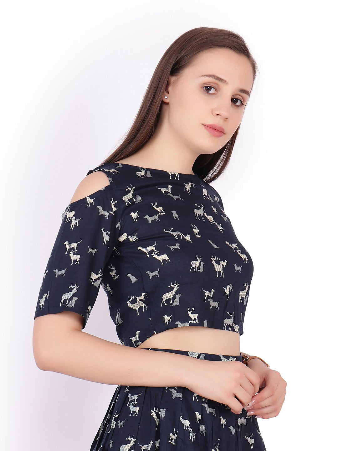 SCORPIUS Navy printed Crop top