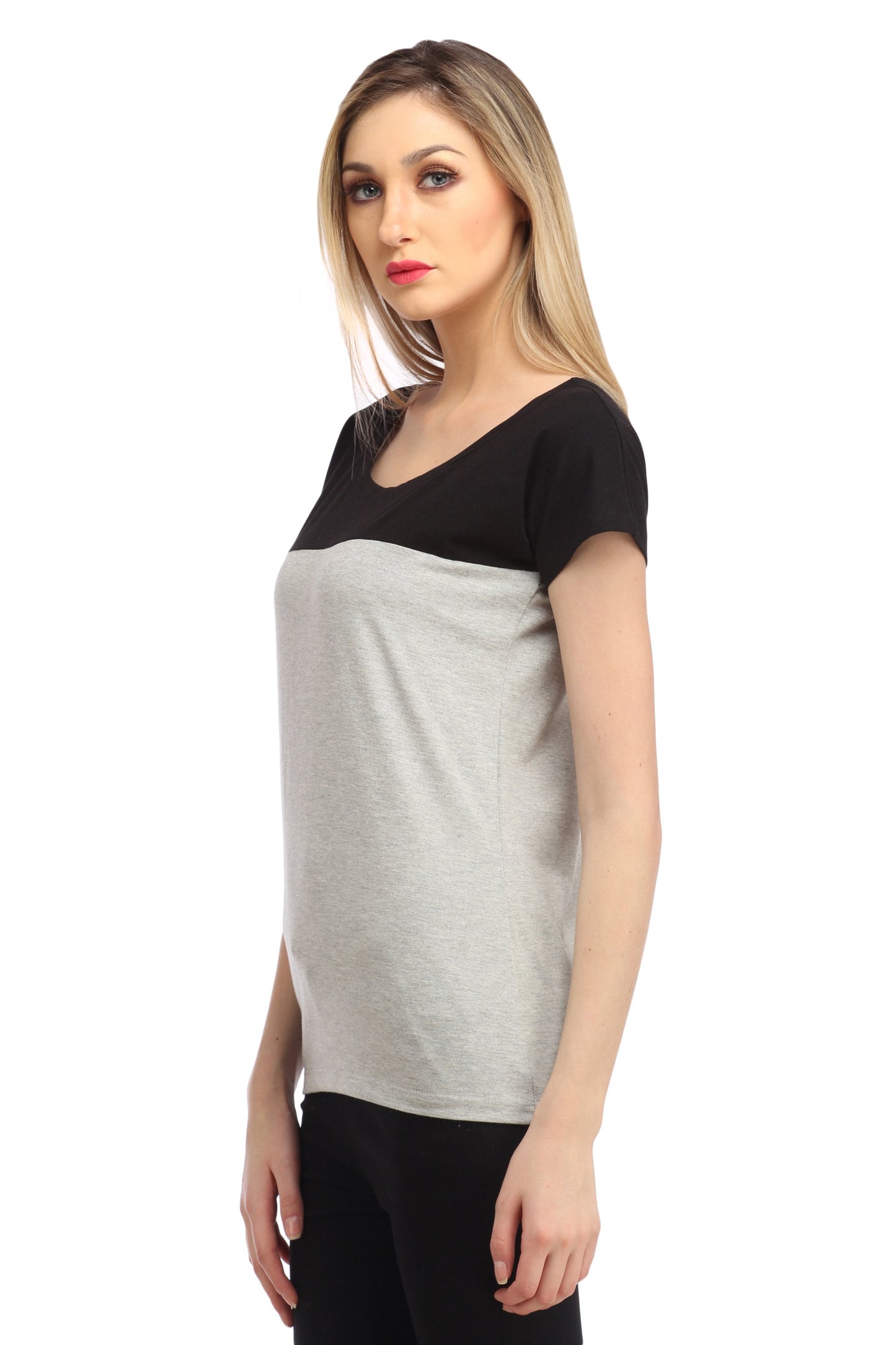 Grey and Black Solid Top