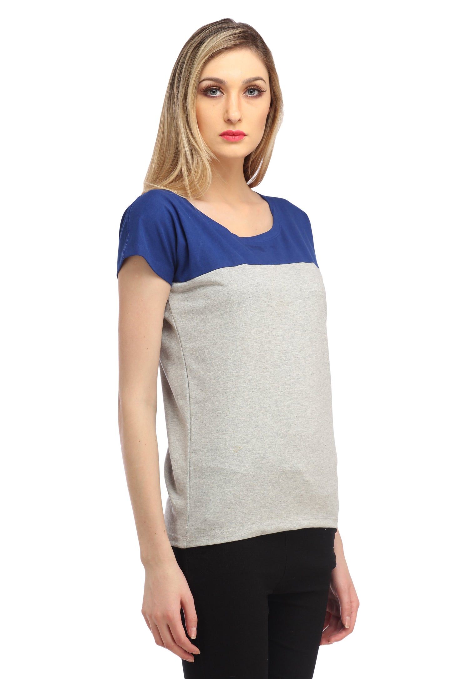 Grey and Blue Solid Top