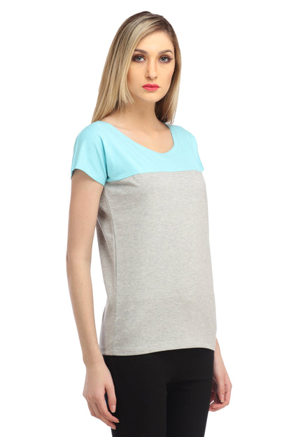 Grey and Blue Solid Top