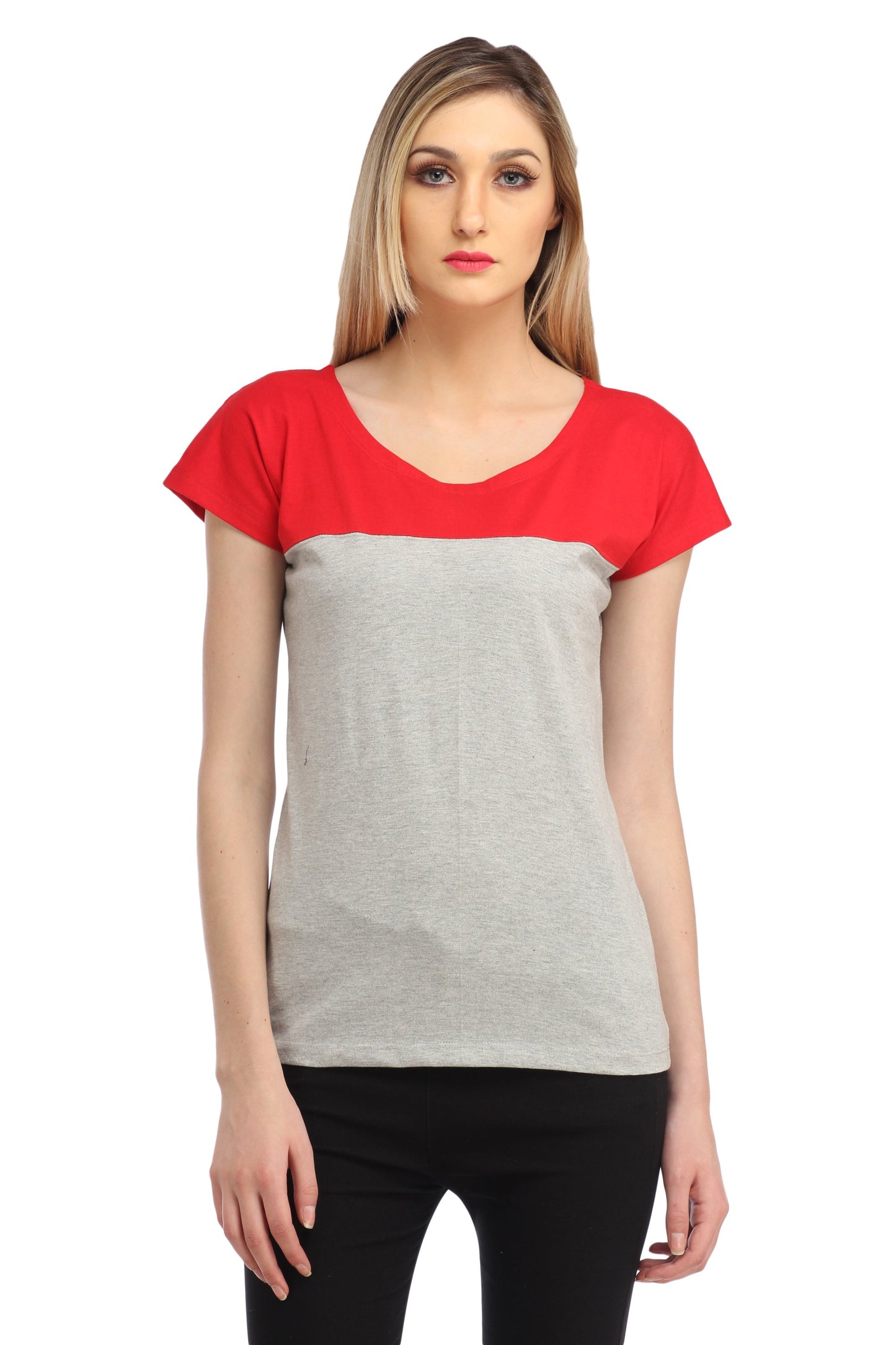 Grey and Red Solid Top