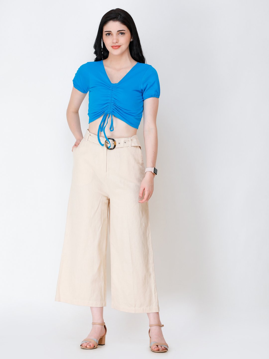 SCORPIUS Turquoise Blue styled front crop top