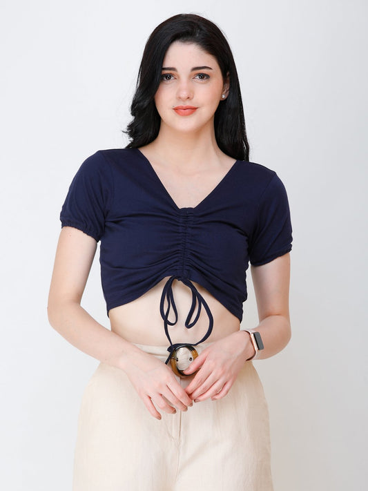 SCORPIUS Navy Blue styled front crop top