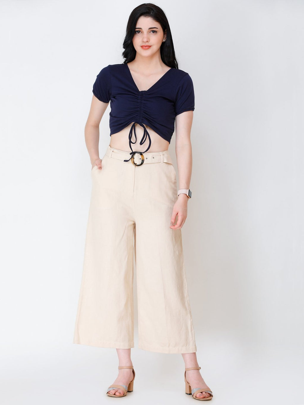 SCORPIUS Navy Blue styled front crop top