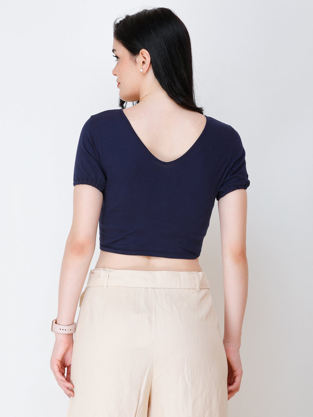 SCORPIUS Navy Blue styled front crop top