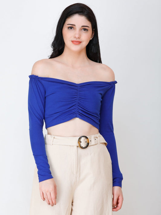 SCORPIUS Royal Blue off shoulder crop top