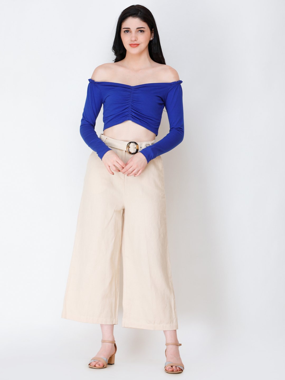 SCORPIUS Royal Blue off shoulder crop top
