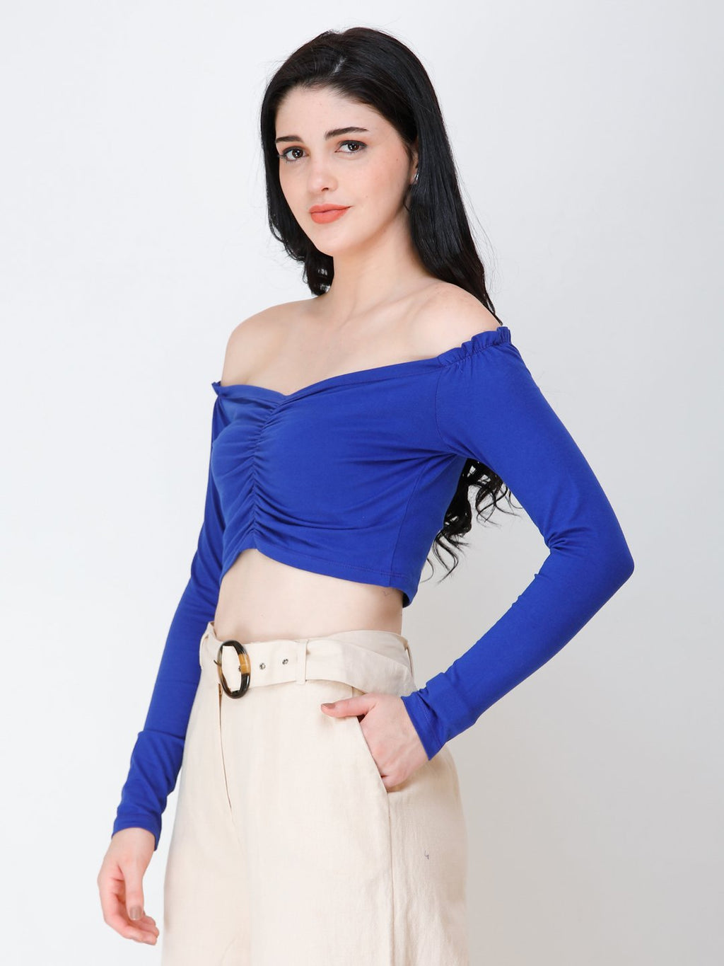 SCORPIUS Royal Blue off shoulder crop top