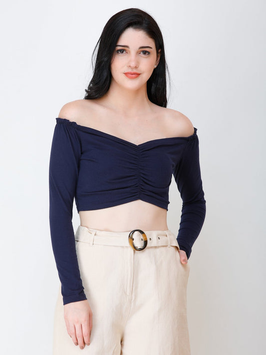 SCORPIUS Navy Blue off shoulder crop top