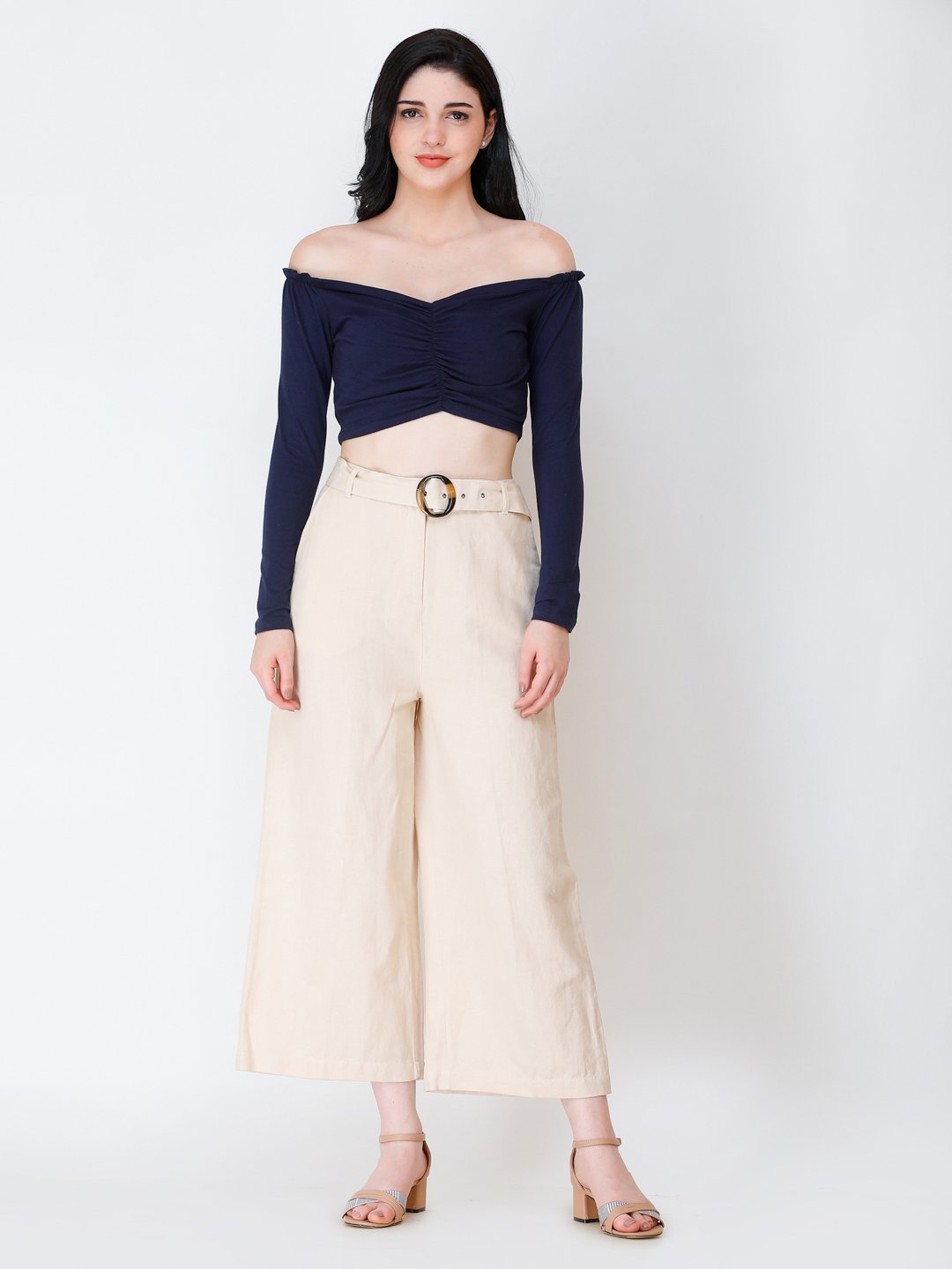 SCORPIUS Navy Blue off shoulder crop top