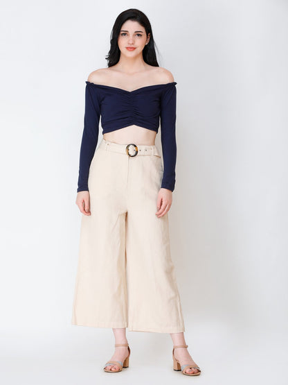 SCORPIUS Navy Blue off shoulder crop top