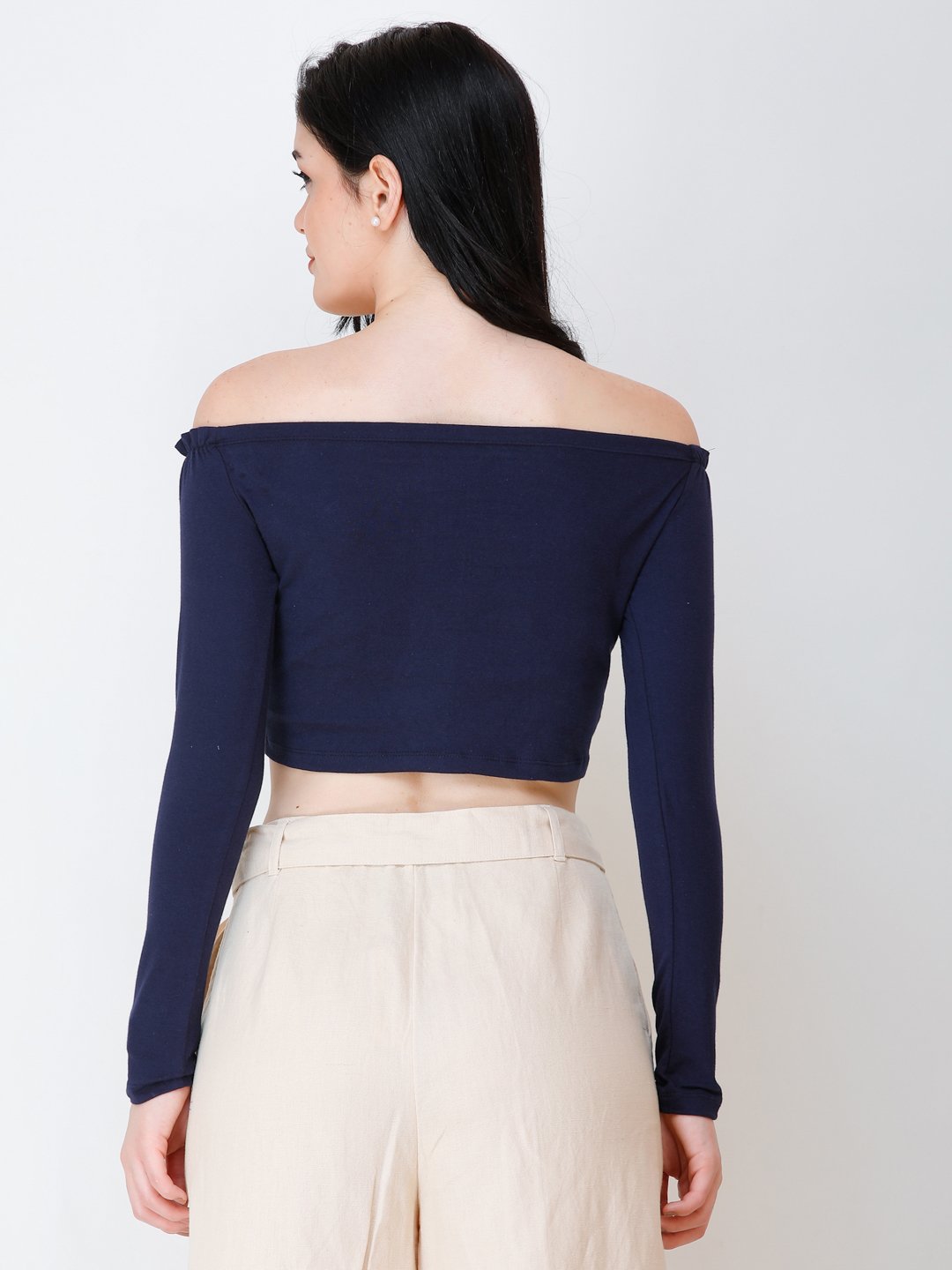 SCORPIUS Navy Blue off shoulder crop top
